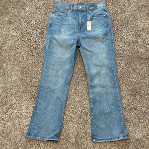 NWT Crystal Stud Crop Flare Jean